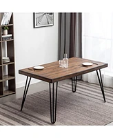 Amisos 6-Piece Dining Set Hairpin Table, 4 Chairs, Bench (Tan)