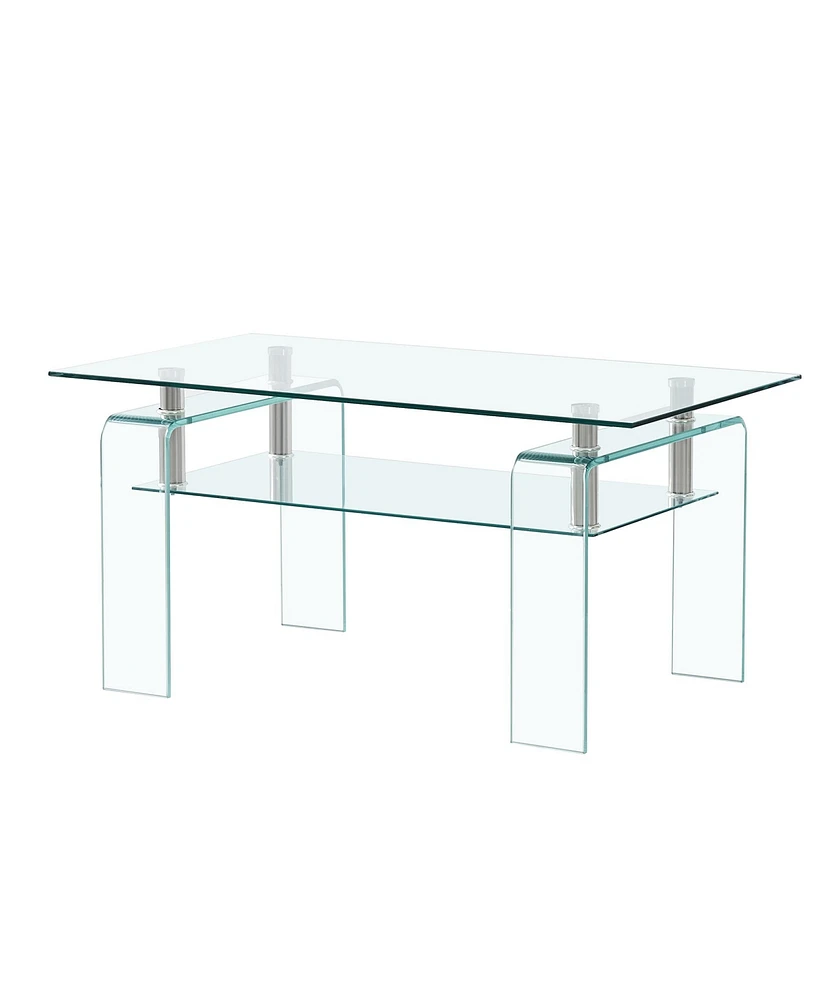 Streamdale Furniture Modern Tempered Glass Coffee Table with 2 Tiers for Living Room Decor