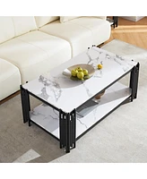 Streamdale Furniture Chic and Functional Wood and Metal Coffee Table with Dual-Tier Shelves