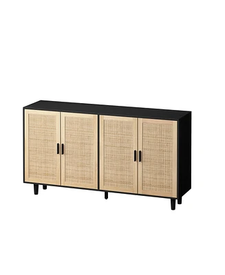 Simplie Fun Particle Board Storage Cabinet with Rattan Doors and Ample Space