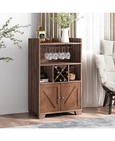 Rustic Farmhouse Wine Cabinet with Storage and Wine Rack