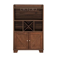 Rustic Farmhouse Wine Cabinet with Storage and Wine Rack