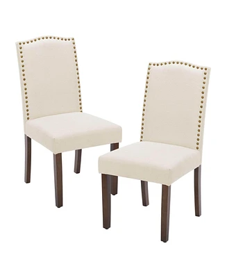 Simplie Fun Modern Armless Dining Chairs With Upholstered Fabric, Beige,2P