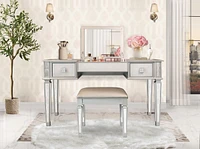 Streamdale Furniture Mirrored Vanity Desk Set with Mirror, Drawers & Stool