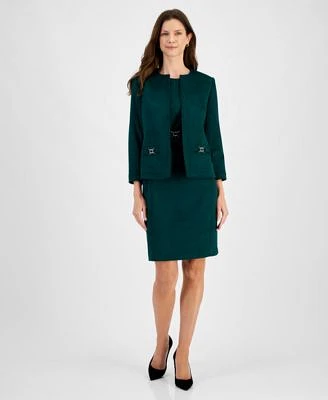 Kasper Womens Princess Seam Sheath Dress 3 4 Sleeve Collarless Blazer