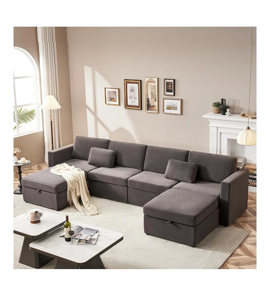 Simplie Fun Luxurious Velvet U-Shape Sectional Sofa with Storage