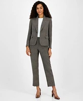 Kasper Womens Tweed Fly Front Slim Leg Trousers One Button Shawl Collar Blazer