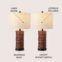 Jonathan Y Elicia 25" Coastal Water Hyacinth Led Table Lamp, Dark Brown (Set of 2)