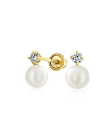 Bling Jewelry Tiny Minimalist14K Gold White Freshwater Cultured Pearl Stud Earrings Secure Screw Back