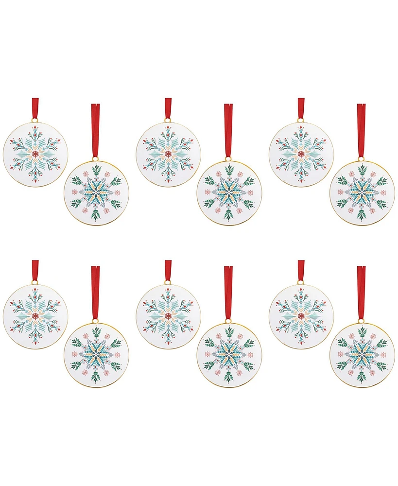 Slickblue Snowflake Disc Ornament (Set of 12) 6"H Iron/Jute