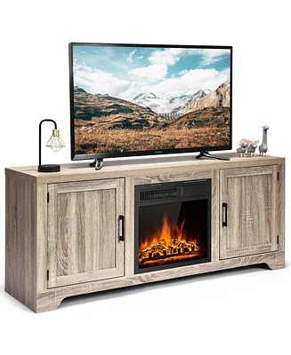 Gymax 58'' Fireplace Tv Stand Storage Cabinet Console w/ 18'' 1500W Electric Fireplace