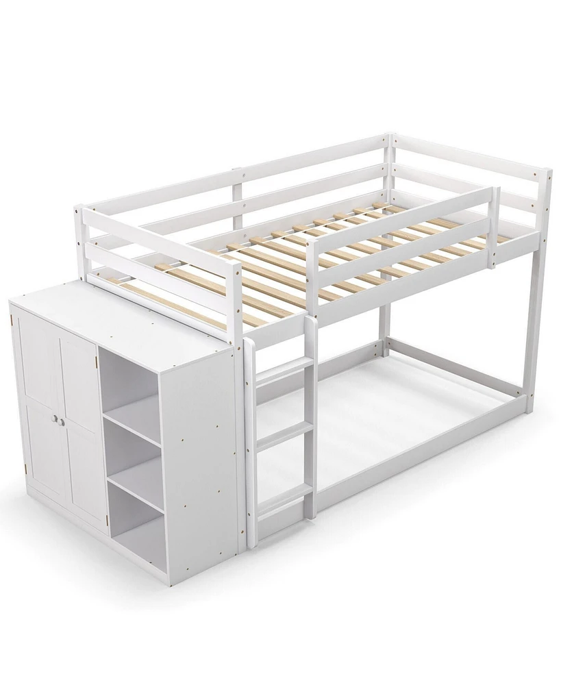 Sugift Twin Size Bunk Bed with Convertible Bookcase and Ladder