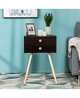 Sugift Midcentury Modern Bedside Table with 2 Drawers
