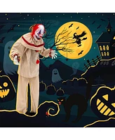 Givimo 5 Ft Grins Animatronic Killer Clown Halloween Decoration with Glowing Red Eyes