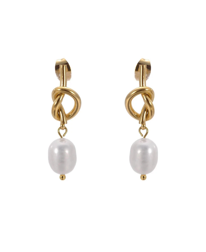 Hollywood Sensation Gold Knot Earrings with Pearl Dangle