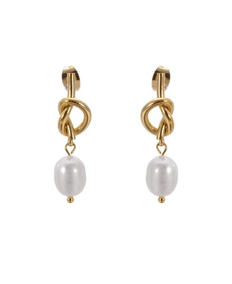 Hollywood Sensation Gold Knot Earrings with Pearl Dangle