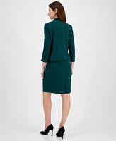 Kasper Womens Stretch Crepe Sheath Dress Open Front Jacket