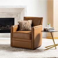 Hulala Home Pascual Contemporary 29'' Wide Genuine Leather Swivel Chair