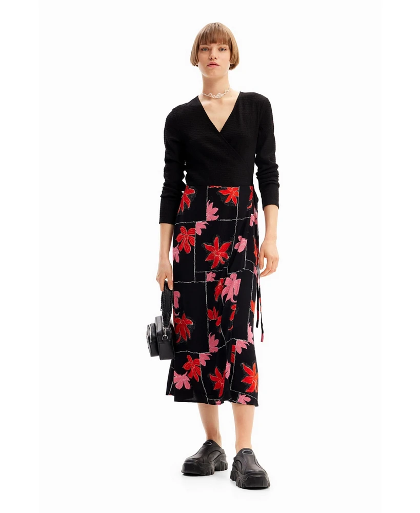 Desigual Women's Floral wrap midi dress