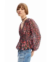 Desigual Women's Floral plumetis blouse