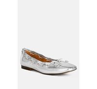 Rag & Co Marlow Metallic Eyelet Detail Bow Ballerinas