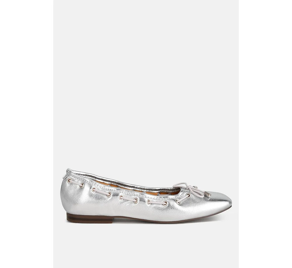 Rag & Co Marlow Metallic Eyelet Detail Bow Ballerinas