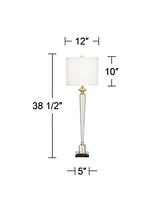 Lana Modern Table Lamp 38 1/2" Tall Clear Crystal Glass Hexagonal Column White Drum Shade Decor for Living Room Bedroom House Bedside Nightstand Home