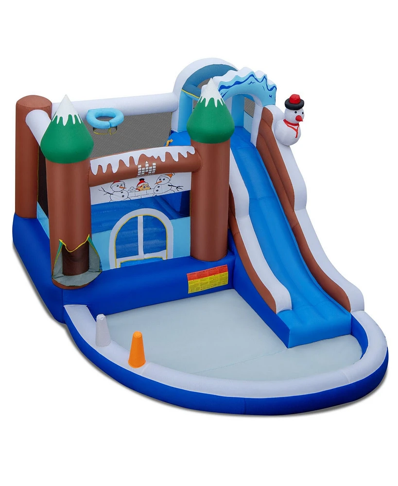 Sugift 6-in-1 Winter Theme Snowman Inflatable Castle with Slide and Trampoline without Blower