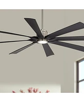 70" Defender Large Modern Industrial Indoor Outdoor Ceiling Fan 8 Blade Led Light Remote Control Brushed Nickel Finish Black Blades Bedroom Patio Livi