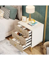 Tribesigns 3-Drawer Nightstand Set of 2, Luxury Bedside Table End with Storage Drawers and Golden Legs, Modern for Bedroom