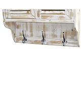 Slickblue White Washed Wall Cabinet with Hooks - Rustic Storage for Entryway or Bathroom