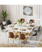 Tribesigns Modern Dining Table, 63 inch Faux Marble Wood Kitchen Table for 6 People, Rectangular Dinner Room Table with Geometric Frame for Kitchen, D