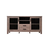 Merrick Lane Agustin Two-Drawer Engineered Wood Buffet Sideboard Cabinet With Open Shelf, Two Tempered Glass Doors For Dining Room/Kitchen