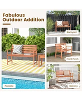 Sugift Patio Solid Wood Bench Wood 2-Seat Chair with Breathable Slatted Seat & Inclined Backrest