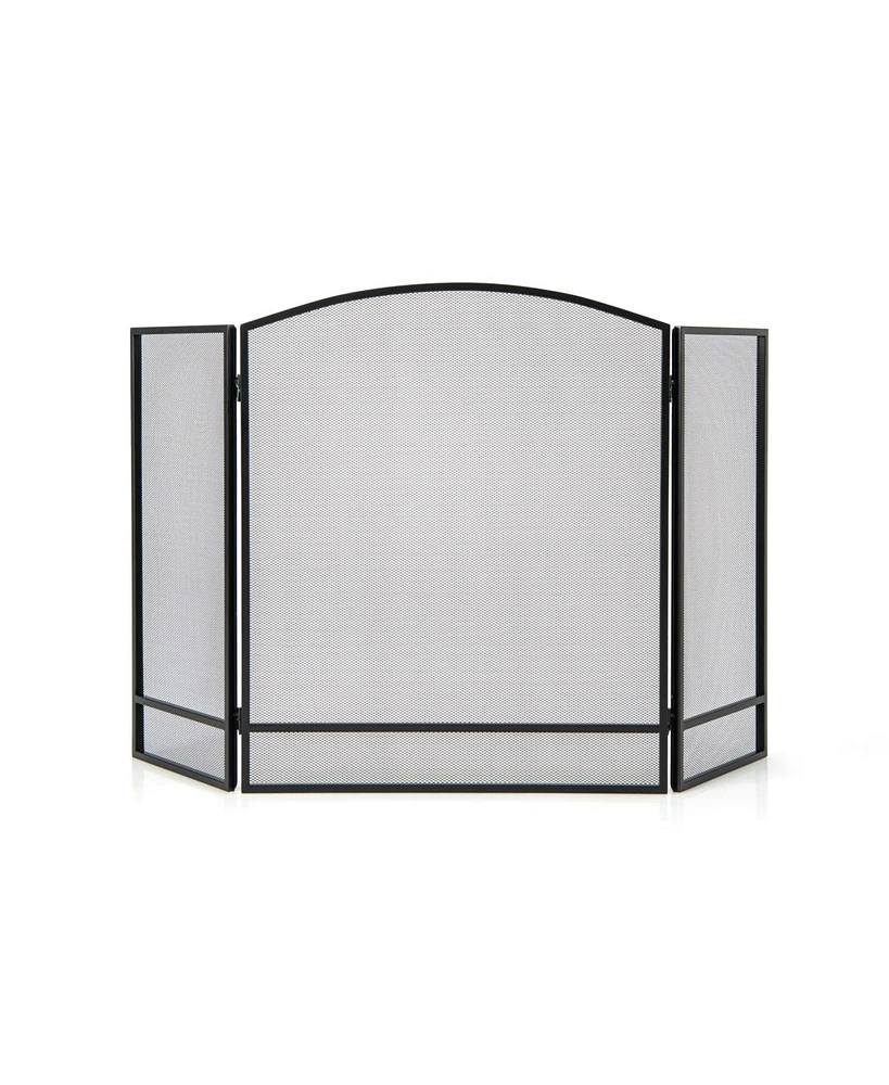 Sugift 3-Panel Foldable Fireplace Screen with Wrought Metal Mesh