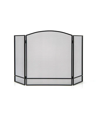 Sugift 3-Panel Foldable Fireplace Screen with Wrought Metal Mesh