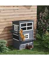 PawHut 3-Story Cat House with Raised Floor, Escape Doors, Dark Gray