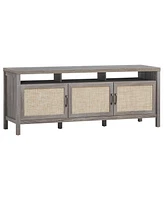 Gymax Tv Stand Entertainment Media Center for Tv's up to 65'' w/ Rattan Doors Grey Oak