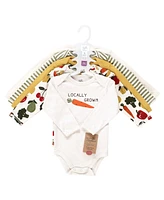 Touched by Nature Baby Boys Organic Cotton Long-Sleeve Bodysuits, Happy Veggies