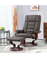 Homcom Swivel Recliner with Ottoman, Faux Leather Reclining Chair, Gray