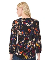 Jones New York Women's Printed Moss Crepe 3/4 Blouson Noodle Top