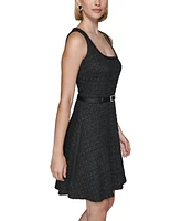 Karl Lagerfeld Paris Women's Boucle Tweed Belted Dress