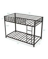 Sugift Low Profile Twin Over Metal Bunk Bed with Full-length Guardrails