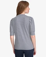 Tommy Hilfiger Women's Striped Blouse with Extended Puff Sleeves