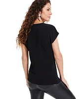 I.n.c. International Concepts Women's Short Sleeve Twist-Front Top