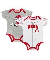 Outerstuff Baby Boys and Girls Gray/White Cincinnati Reds Two-Pack Play Ball Bodysuit Set