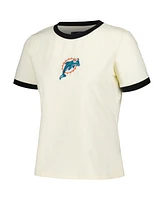 Pro Standard Women's Cream Miami Dolphins Retro Classic Ringer T-Shirt