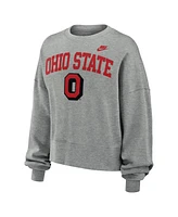 Nike Women's Heather Gray Ohio State Buckeyes Legacy Fleece Classic Arch Oversized Cropped Pullover Sweatshirt