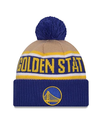 New Era Men's Royal/Tan Golden State Warriors 2024 Nba Draft Cuffed Knit Hat with Pom