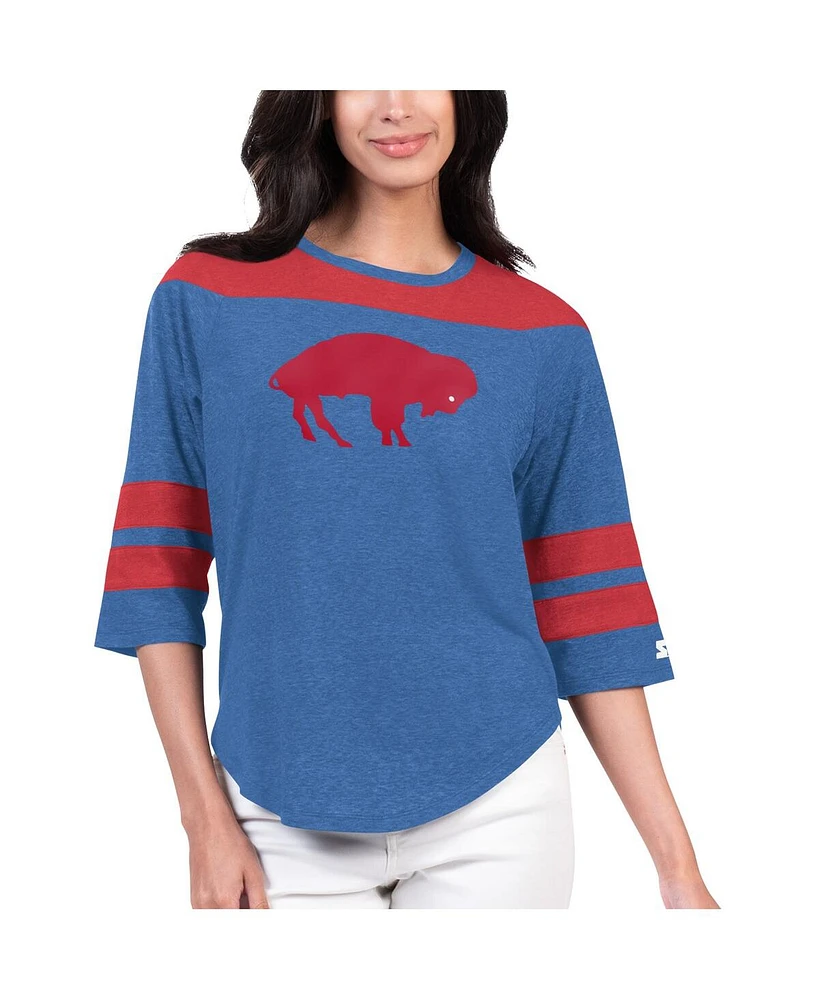 Starter Women's Royal Buffalo Bills Fullback Tri-Blend 3/4-Sleeve T-Shirt